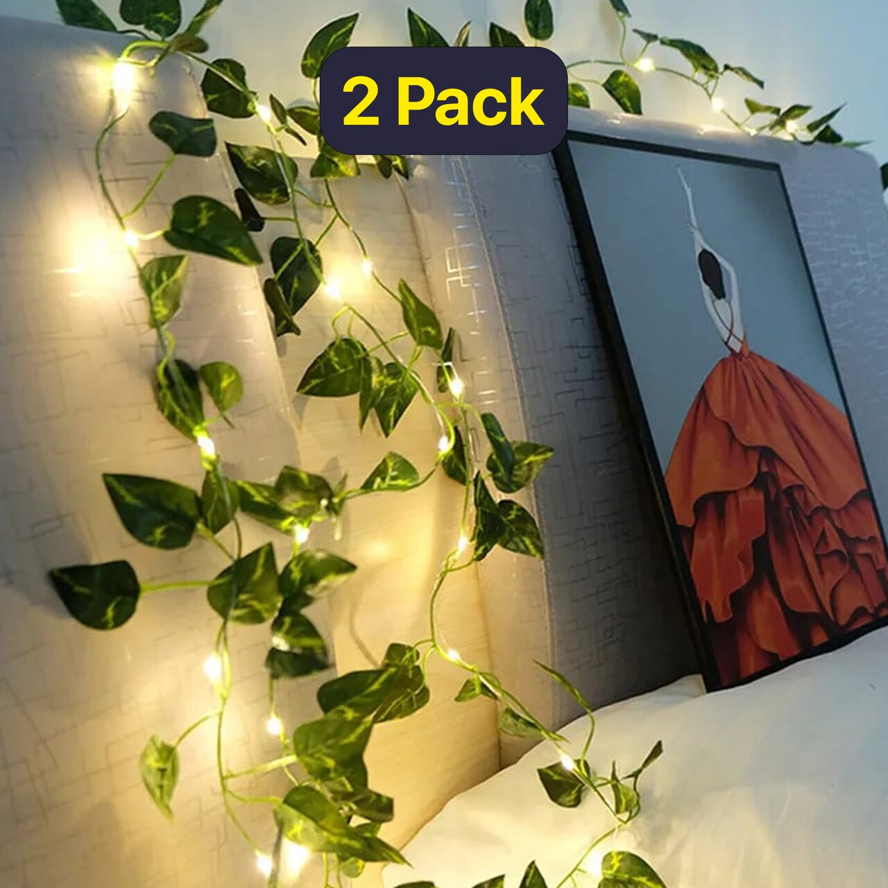 Outdoor Ivy String Lights – 7ft Battery Powered with 20 Warm White LEDs